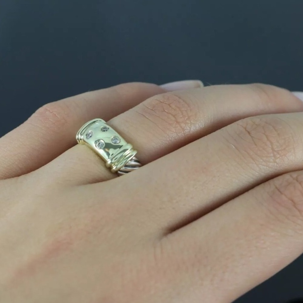 David Yurman Gold and Silver Ring with Diamonds